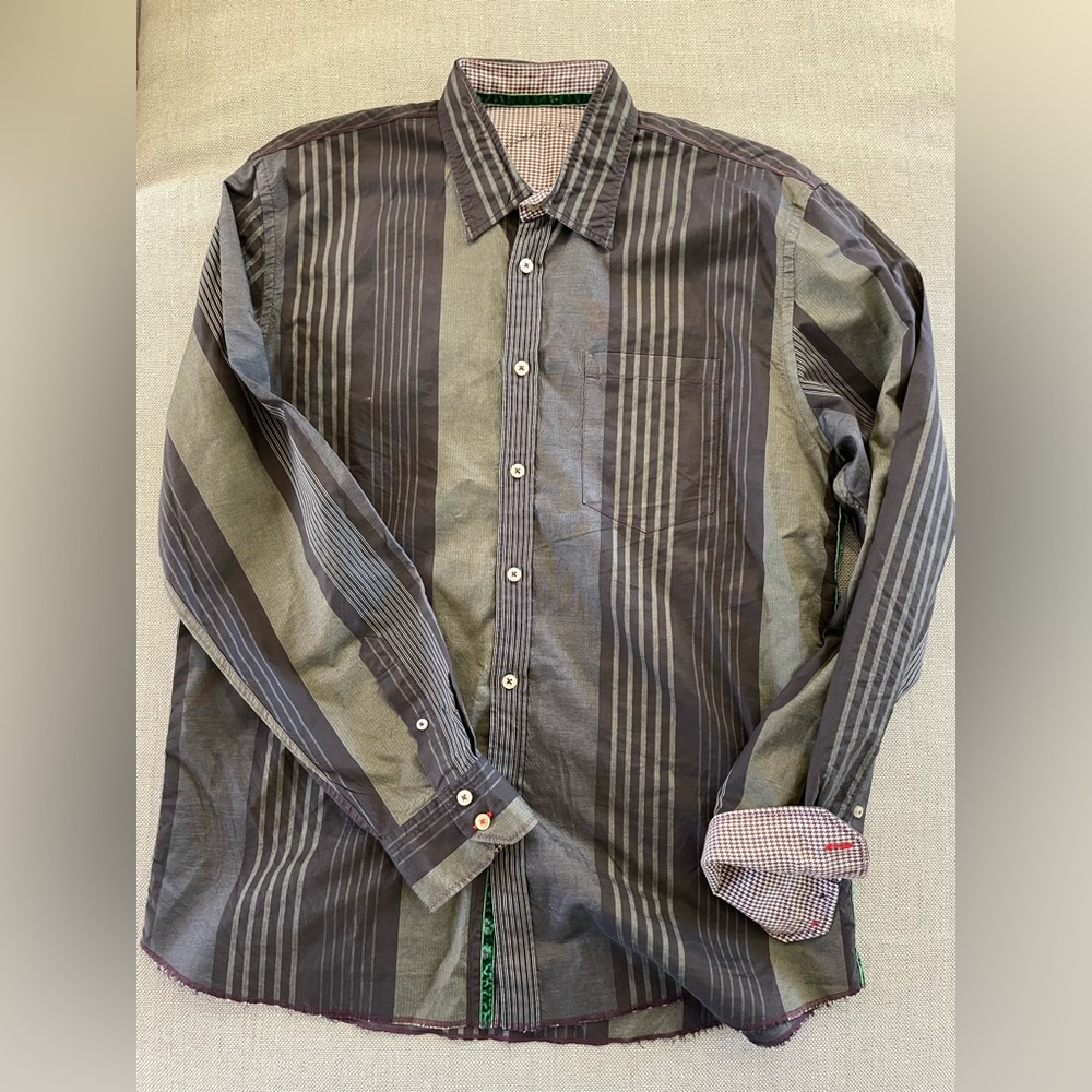Arnold Zimberg Varying Stripe Cotton Sport Shirt in Brown Size L